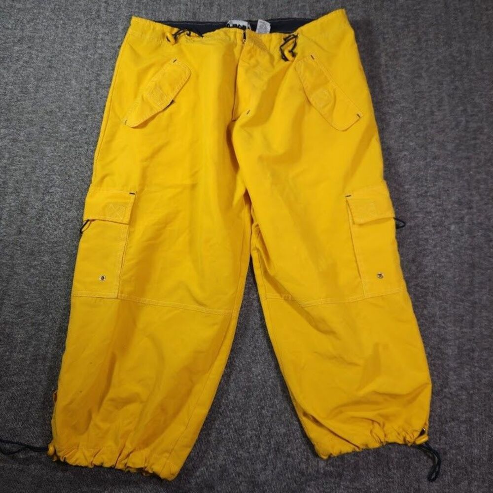 Vtg Y2K RAVE Brand Utility Cargo Pants Mens Large Drawstring Yellow Skater